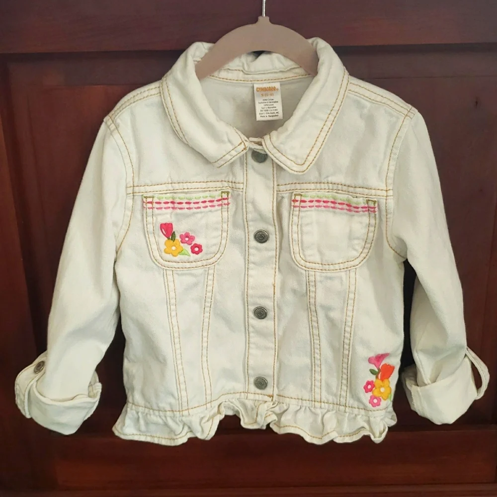 Gymboree Jean Jacket with ruffle and flower Embroidery size 5-6